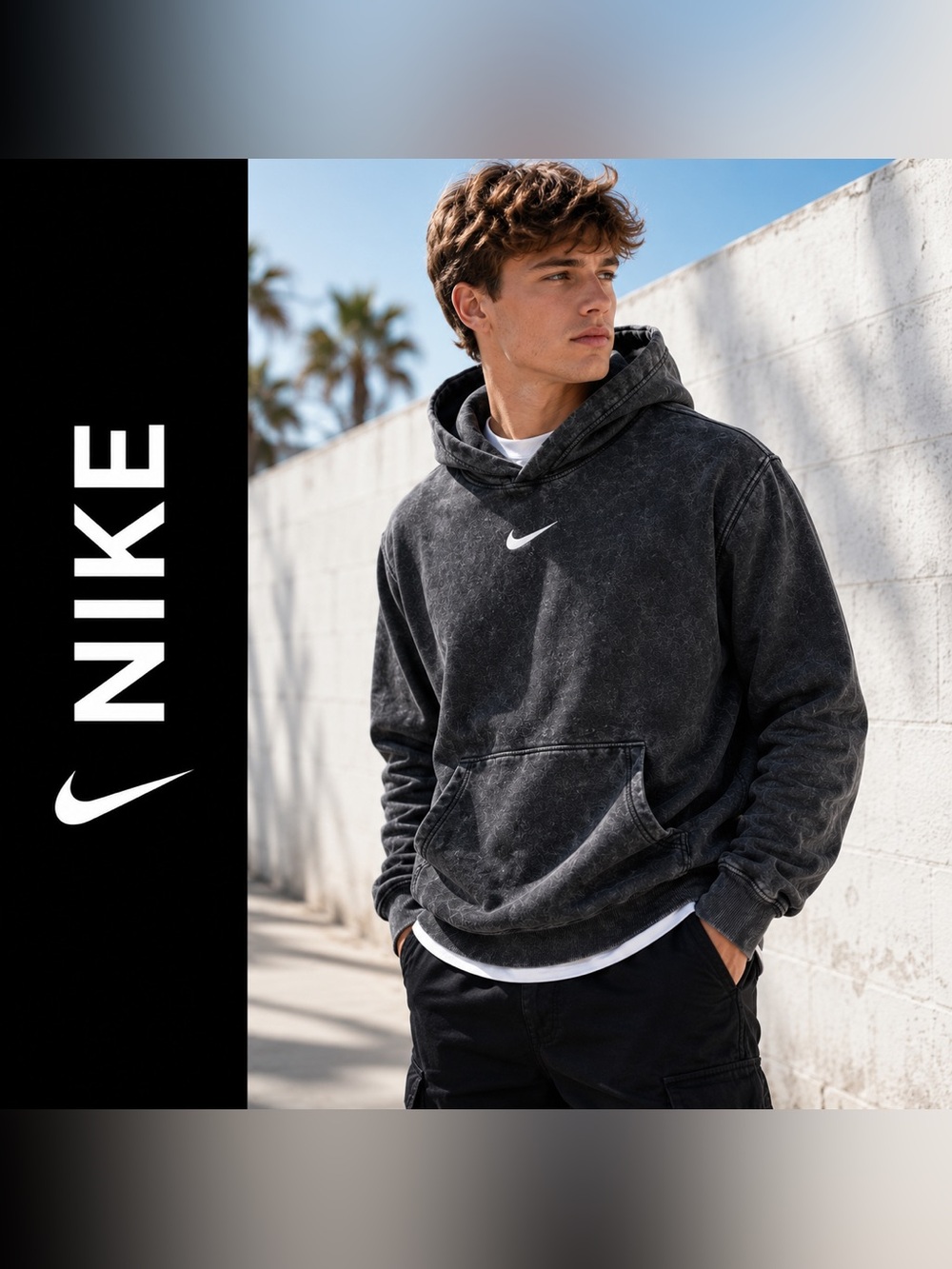 Vintage Nike Hoodie Pullover Sweatshirt XS Extra Small Black Mineral Wash Swoosh